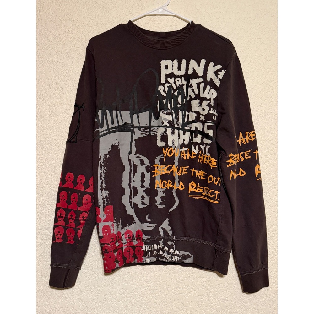 Punk Royal Mens Graphic Sweatshirt Charcoal Grey Distressed Streetwear Small
